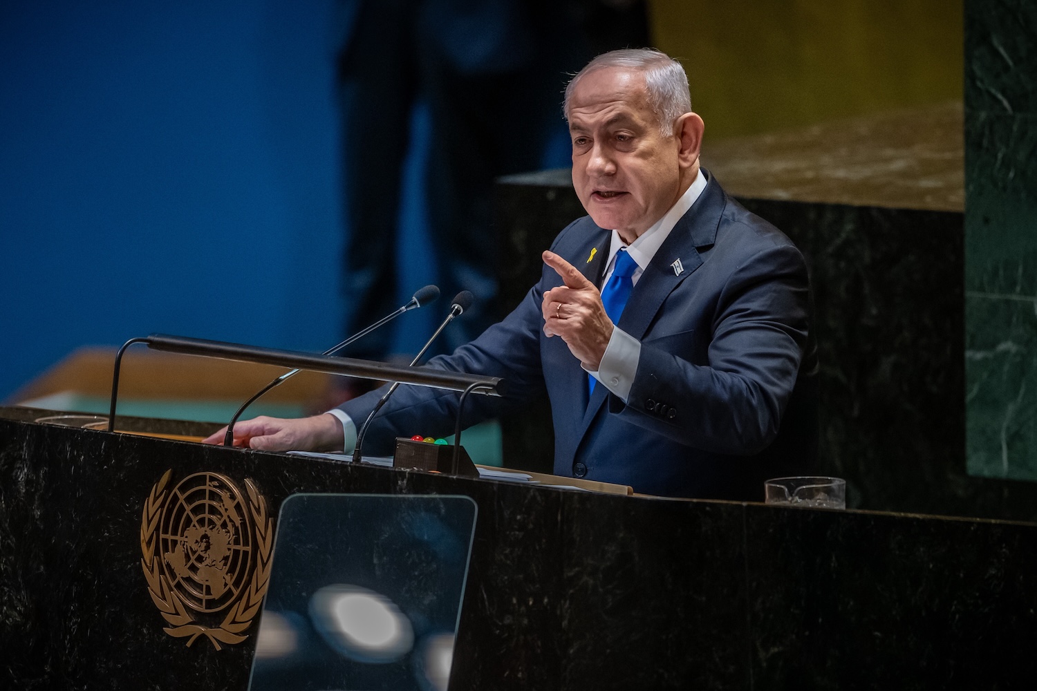 Israels Ministerpräsident Benjamin Netanjahu bei einer Rede in der UN-Vollversammlung 2024