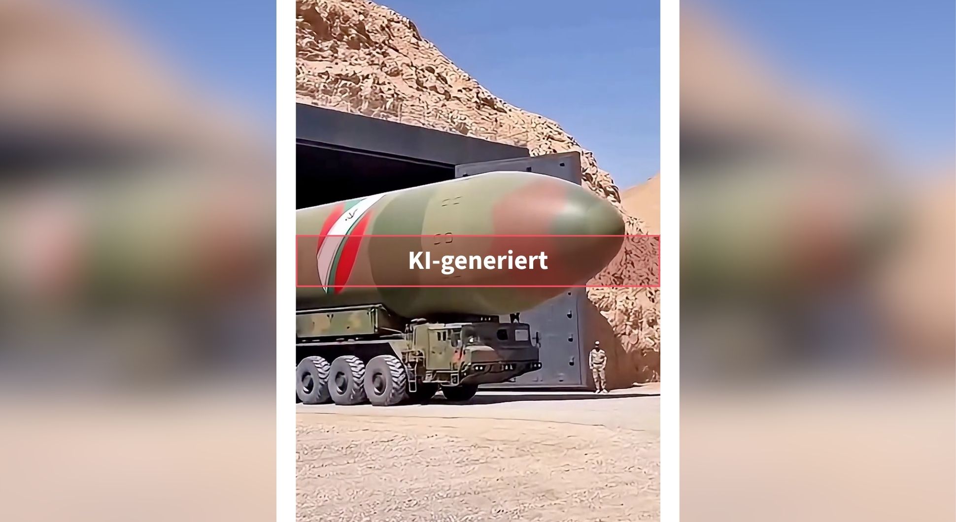 Diese vermeintlich iranische Rakete vor einem Bergtunnel ist nicht echt, sondern KI-generiert